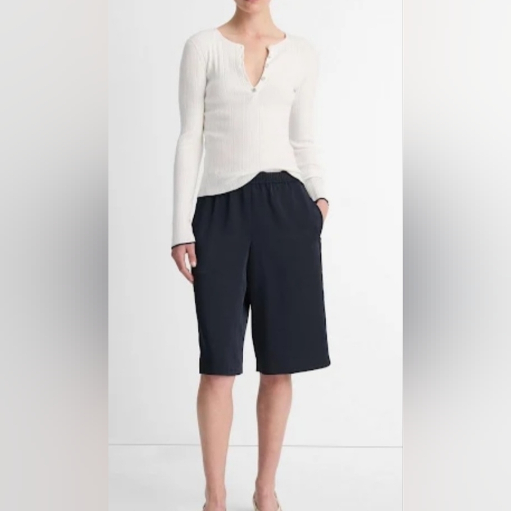 Tipped-Edge Henley, Off White/deep Lake, SizeL | Vince